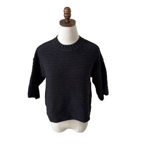 Margret O’Leary Cotton Sweater‎ Women's Small Black Pullover Waffle Weave